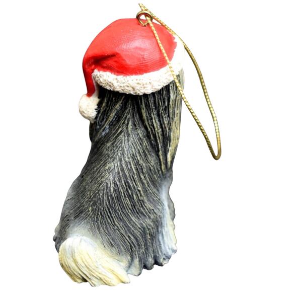 Kurt and Adler Black and White Shih Tzu Christmas Ornament with Santa Hat - Picture 2 of 3